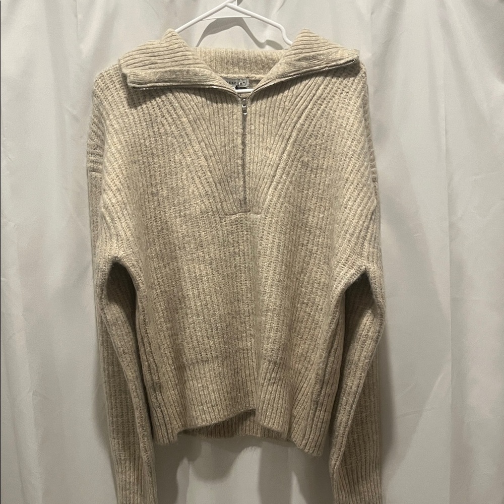 Cream Ribbed Half-Zip Sweater